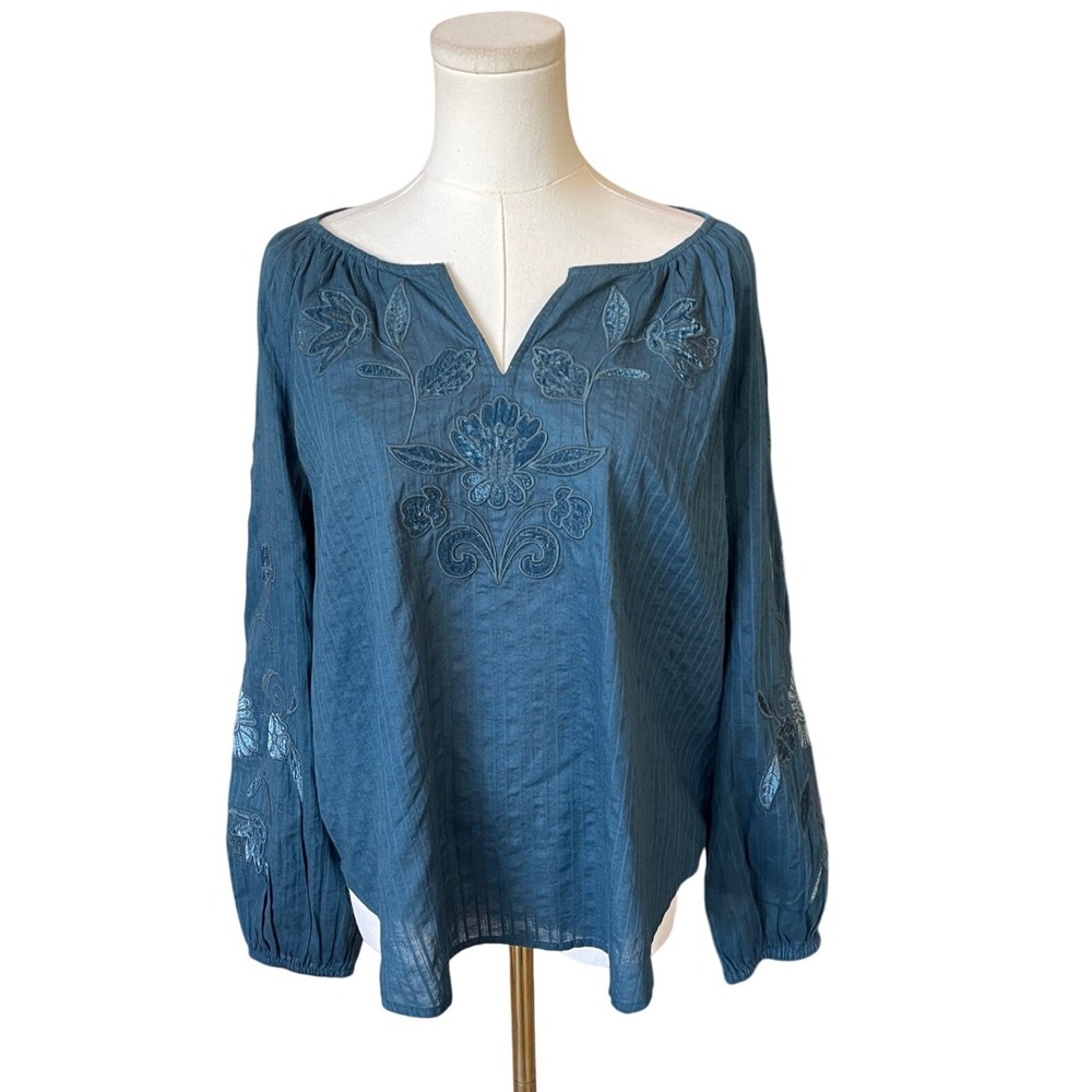 J. Jill Embroidered Floral‎ Boho Peasant Blouse Tunic Top Size PM NWT Cotton